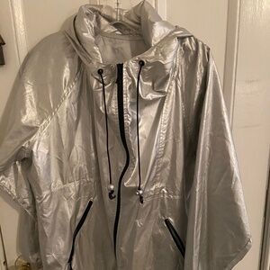 Anne Klein Metallic Silver Rain Slicker Windbreaker